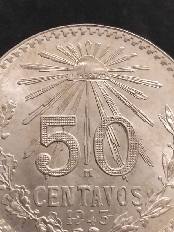 Silver 1943 Mexico 50 Centavos – Choice BU  - Image 5