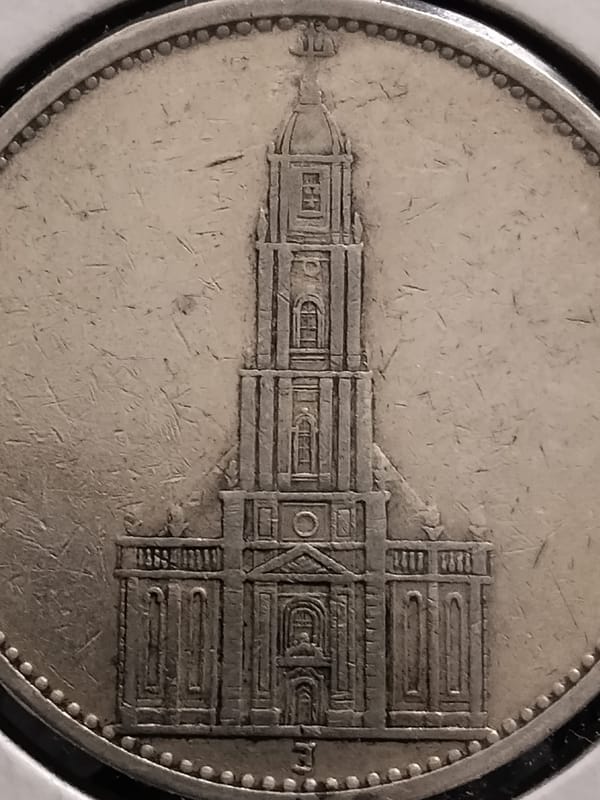 Silver 1934-J 5 Reichsmarks Potsdam Church VF-35 - Image 6
