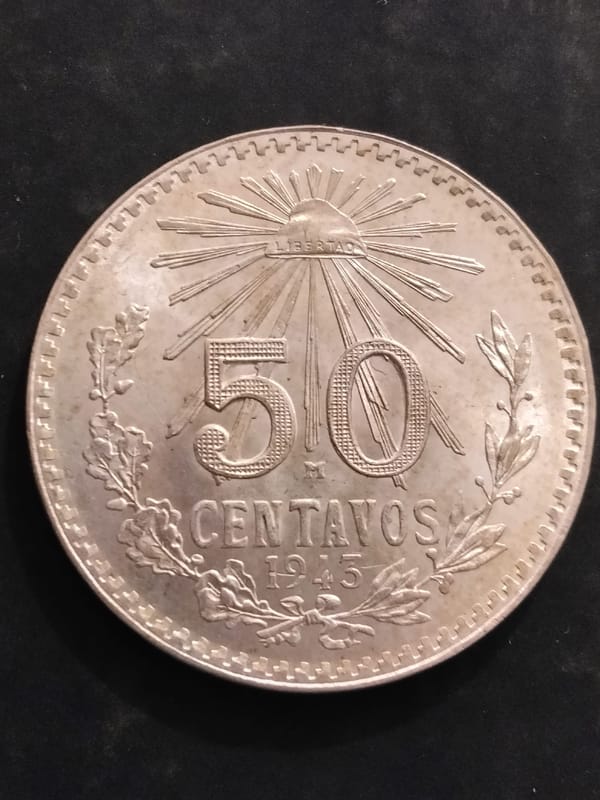 Silver 1943 Mexico 50 Centavos – Choice BU  - Image 3