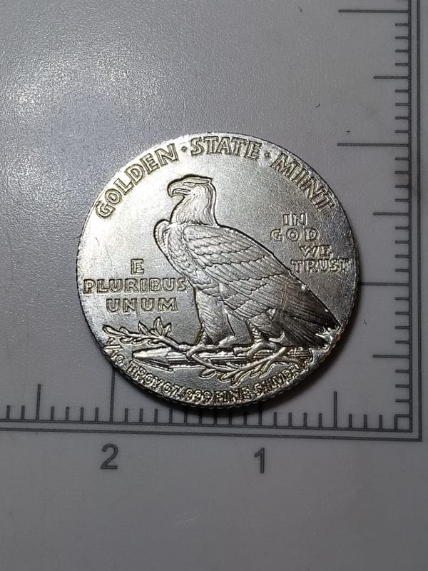 1/10 oz .999 Fine Silver G.S.M Incuse Indian Round - Image 5