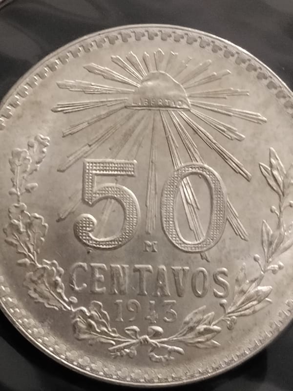 Silver 1943 Mexico 50 Centavos Crisp Choice BU - Image 3