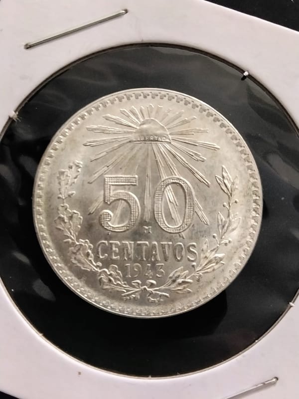 Silver 1943 Mexico 50 Centavos Crisp Choice BU - Image 7