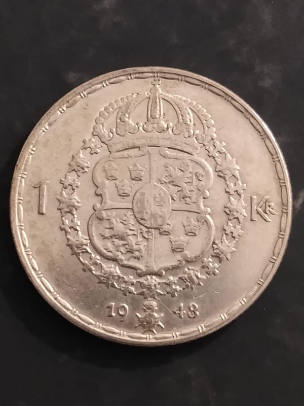 Silver Sweden 1948 1 Krona Crowned Arms - Image 1