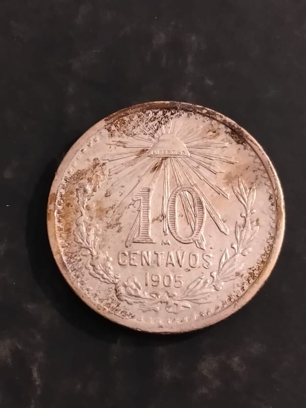 Silver key date 1905 10 Mexican centavos  - Image 3