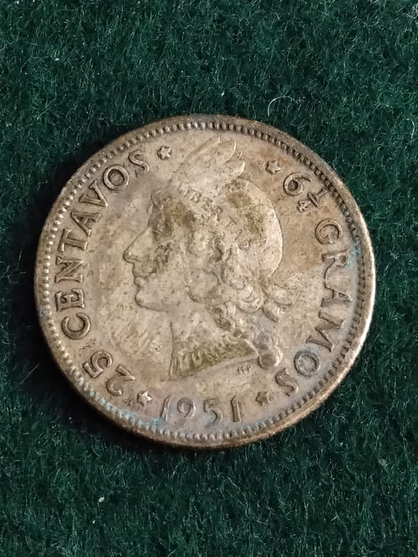 Silver 1951 Dominican Republic 25 Cent Low Mintage - Image 2