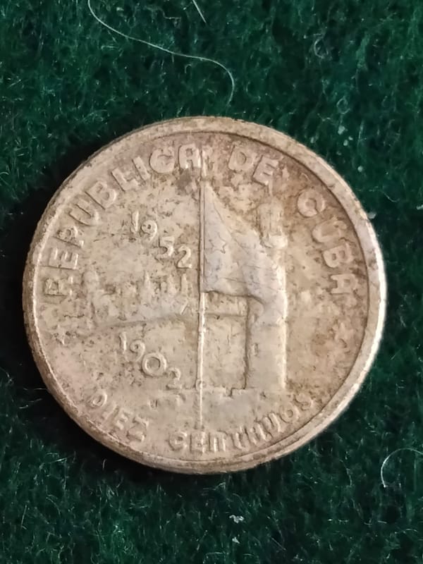 Silver 1952 Cuba 10 Centavos 50th Anniversary  - Image 1