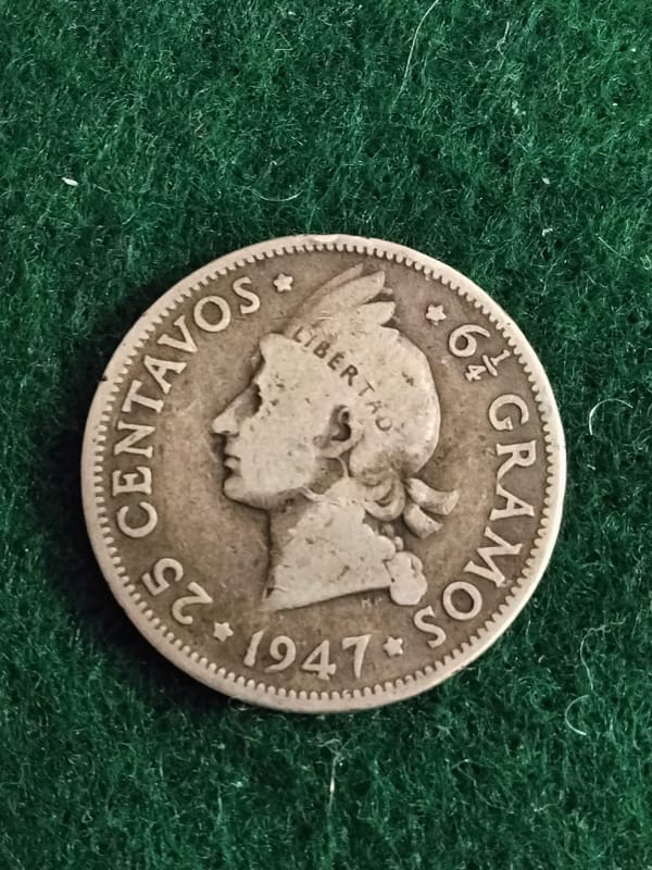 Silver 1947 Dominican Republic 25 Centavos - Image 1
