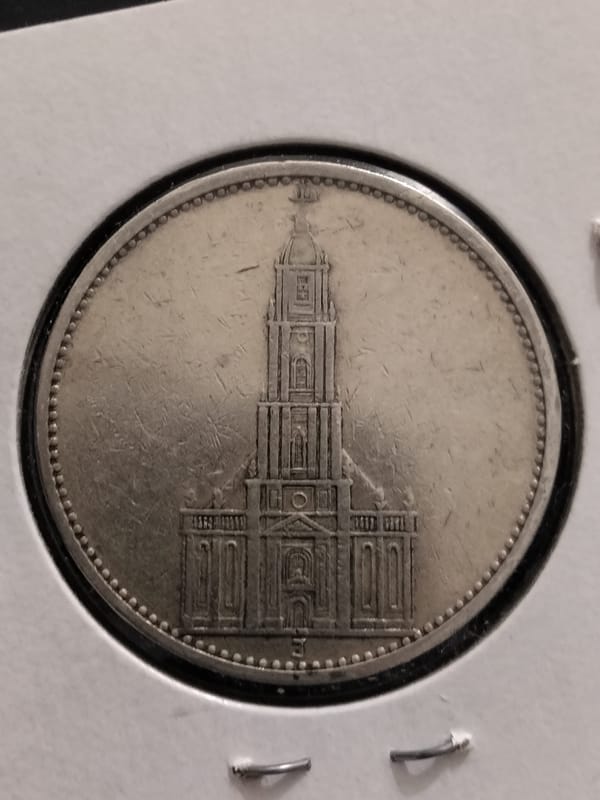 Silver 1934-J 5 Reichsmarks Potsdam Church VF-35 - Image 2
