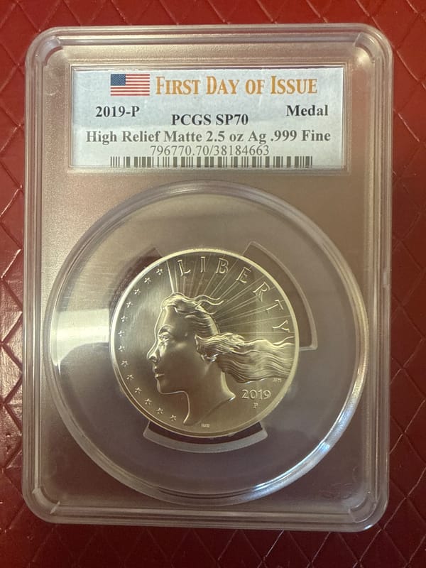 2019-P 2.5 oz Ag .999 Fine High Relief Matte medal - Image 1