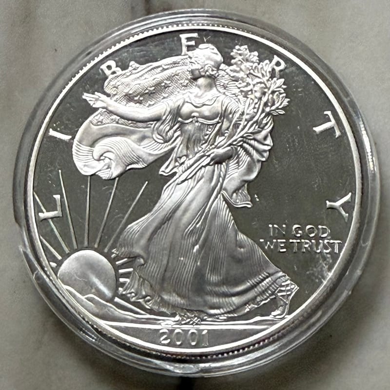 2001 W Proof American Silver Eagle with Box an coa - Image 2
