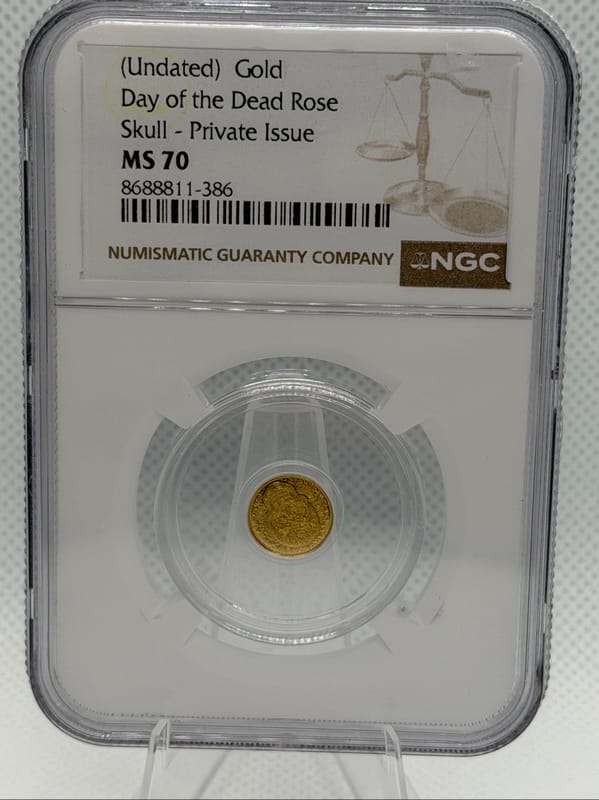 Day Of The Dead Rose Skull 1/200oz .9999 Gold MS70 - Image 1