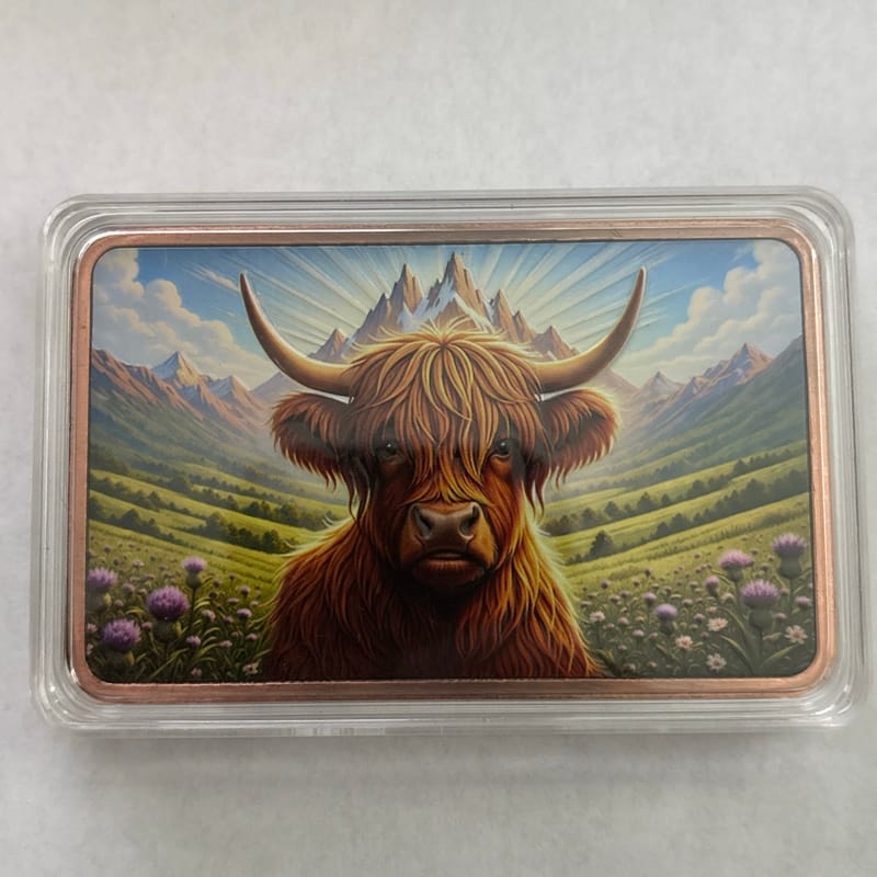 5 AVDP Ounces .999 Cu Copper Highland Cow - Image 1