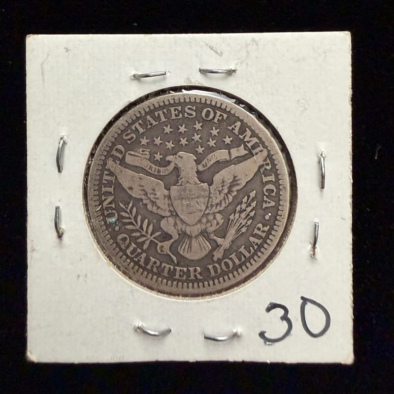 1909 Barber Silver Quarter - 90% - Image 2