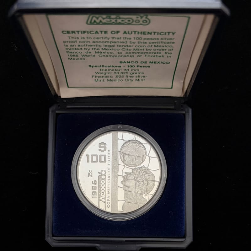 1985 Mexico 100 Pesos 86 World Cup 1 oz Silver - Image 6
