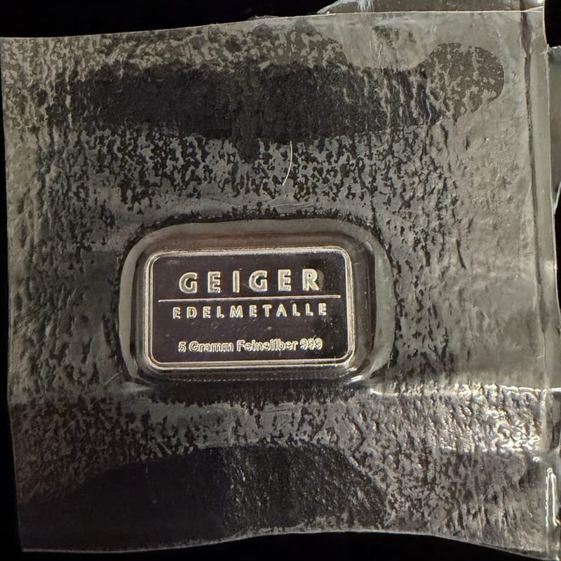 5 Gram Geiger Original Square Sealed Silver Bar - Image 1