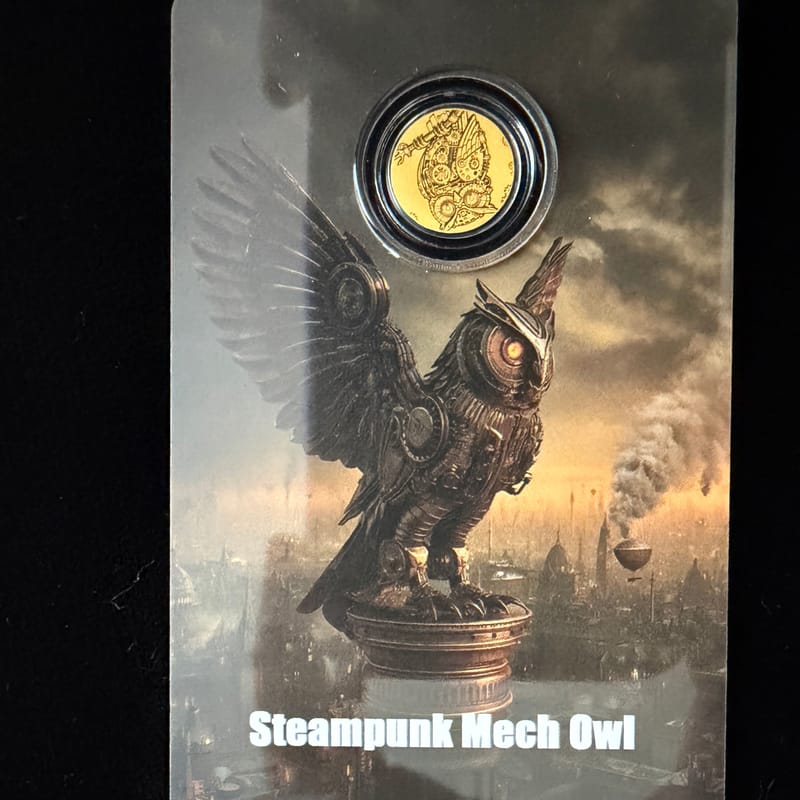 2026 Steampunk Mech Owl 1/1000 oz .9999 Gold - Image 3