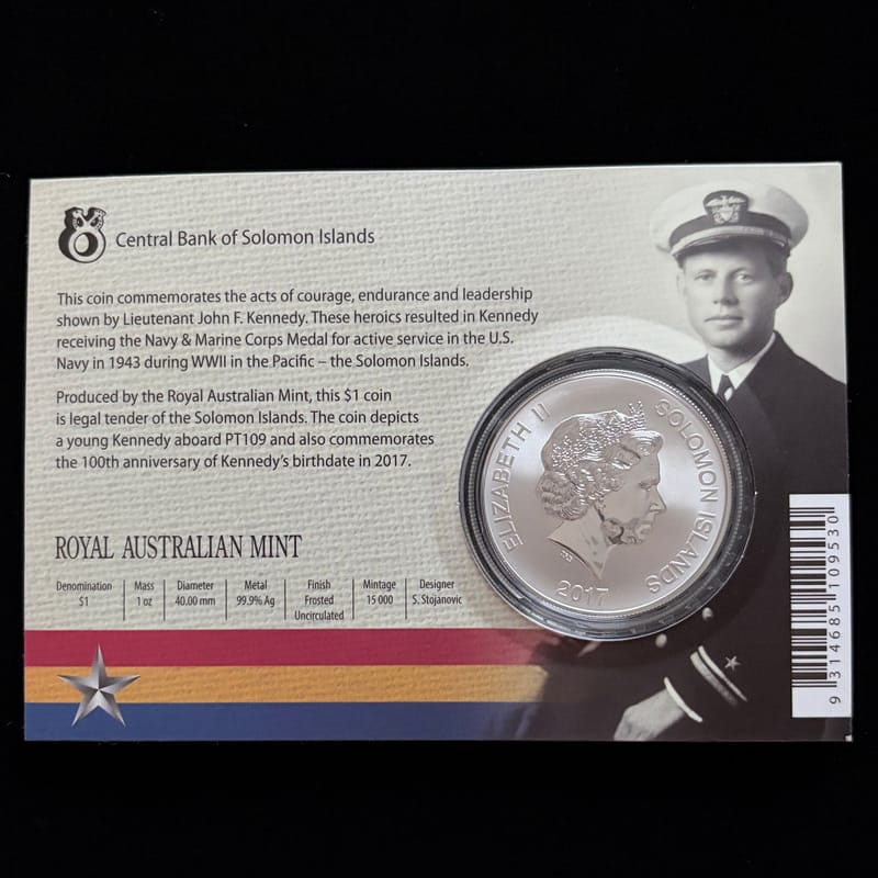 2017 John F. Kennedy Solomon Islands 1 oz Silver - Image 3