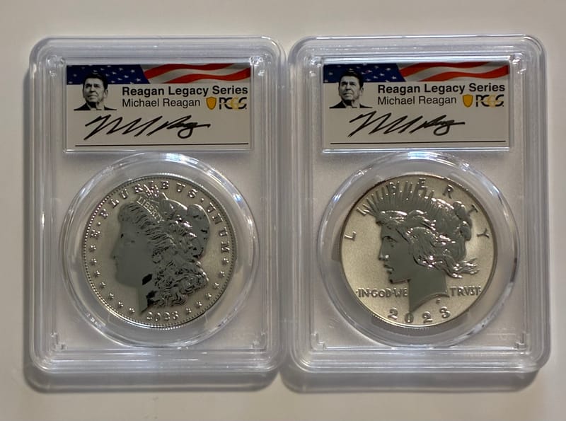 2023-S Morgan + Peace $1 Set Reverse Pr PF70 - Image 1
