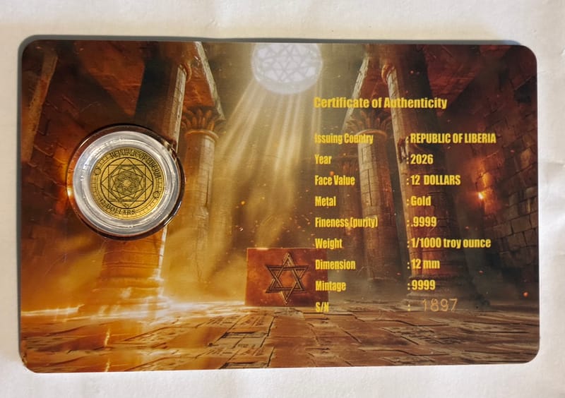 2026 Liberia Star of David 1/1000oz Gold - Image 2
