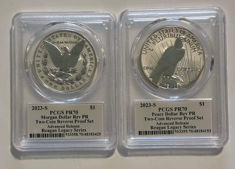 2023-S Morgan + Peace $1 Set Reverse Pr PF70 - Image 2