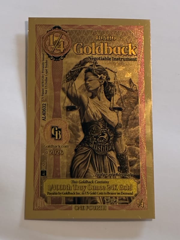FIVE (5)  - Idaho 1/4 Goldbacks Bids Start Under Spot - Image 1