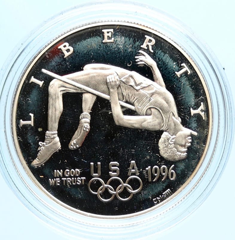 1996 Proof USA Atlanta Olympic High Jump Silver 1$ - Image 3