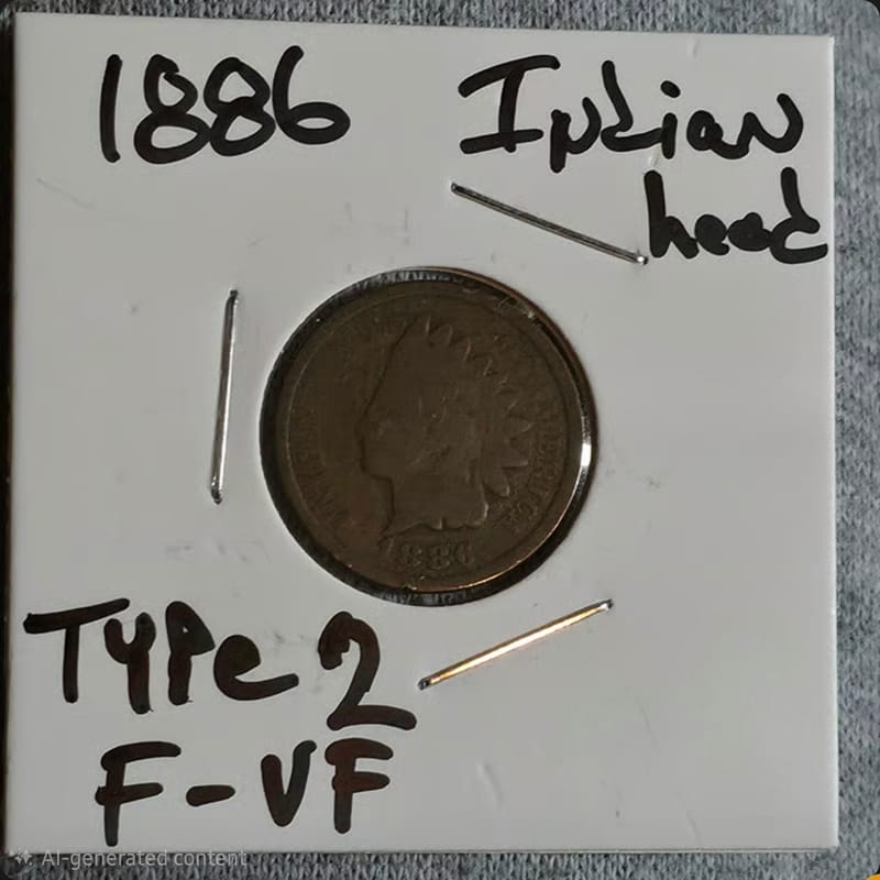 1886 Indian Head Cent TYPE 2 F-VF - Image 1