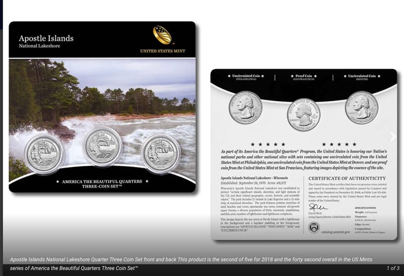 2018 America the Beautiful Apostle Islands 3 Coins - Image 1