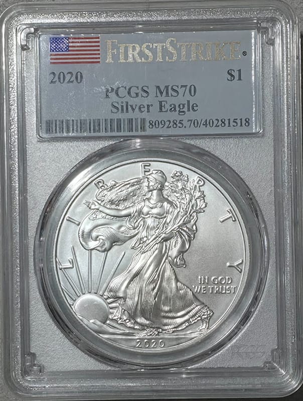 2020 Silver Eagle PCGS MS70 First Strike Label $1  - Image 5
