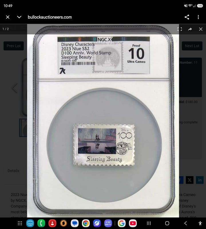 2023 Niue Disney 100 Sleeping Beauty PROOF 10 UC.  - Image 1