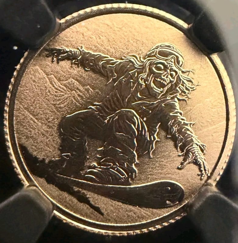1 Gram 2026 Niue $1 Zombie Snowboard 1g 9KT Gold  - Image 2