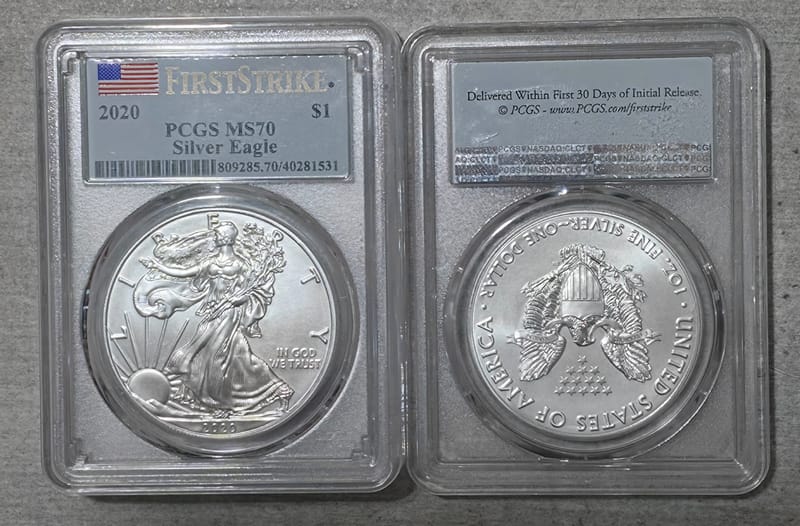 2020 Silver Eagle PCGS MS70 First Strike Label $1  - Image 3