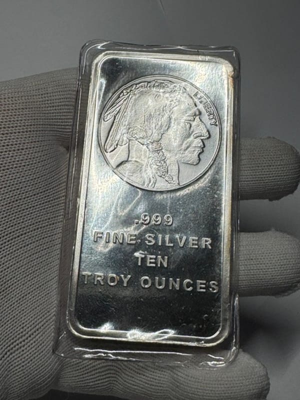 10 oz .999 Fine Silver Buffalo Bar in package - Image 8