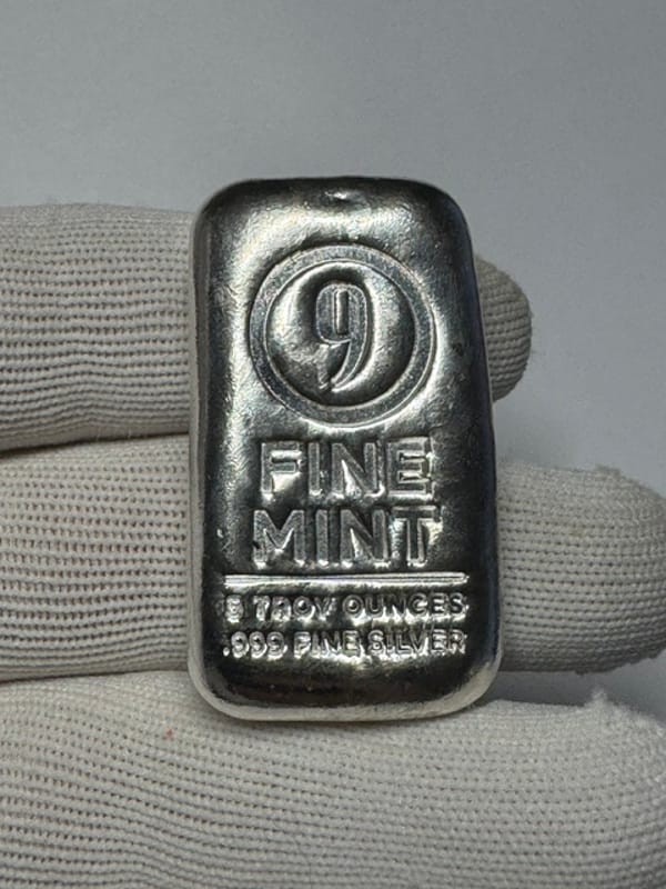9Fine Mint 5 ounce .999 silver poured bar - Image 1