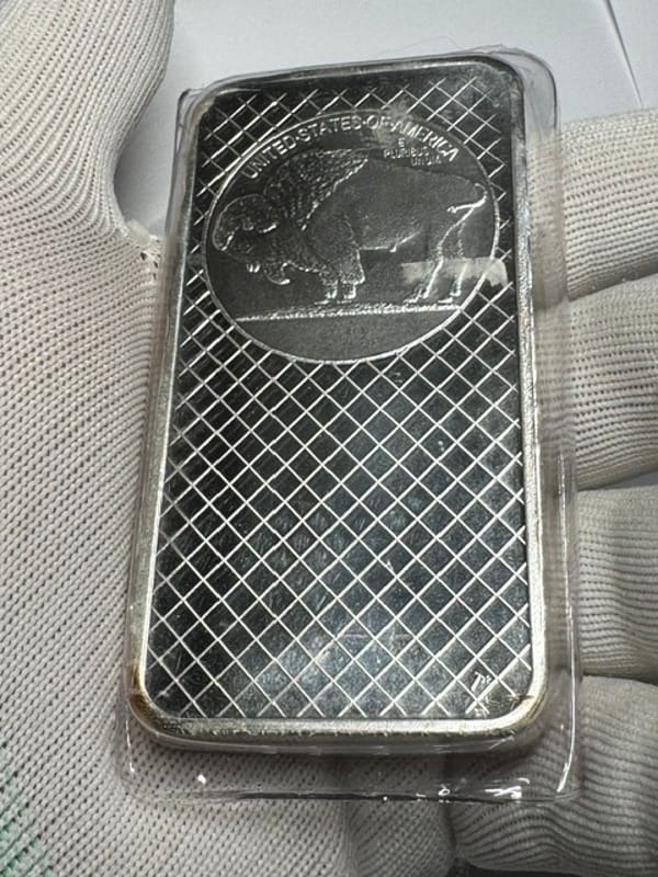 10 oz .999 Fine Silver Buffalo Bar in package - Image 2