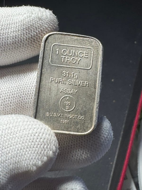 1981 A-Mark USVI Ingot 1 oz Chunky Silver Stacker | PeerMetals