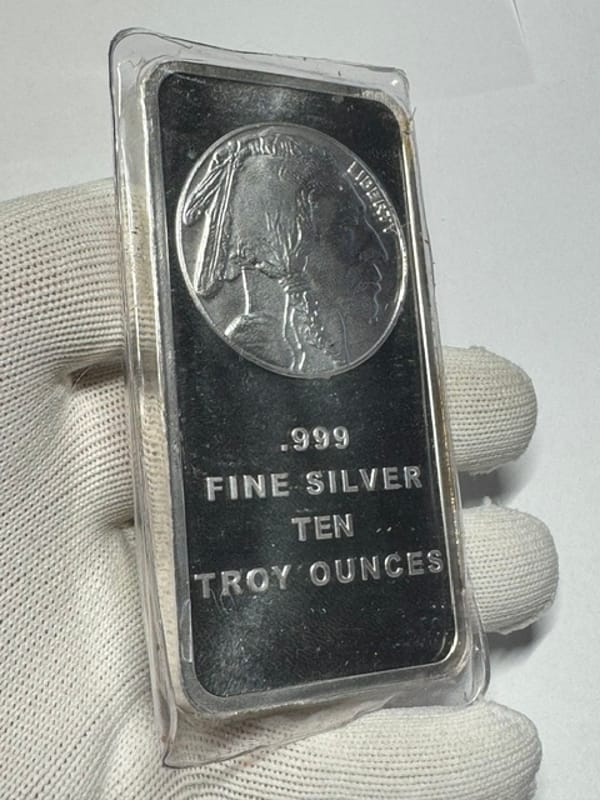 10 oz .999 Fine Silver Buffalo Bar in package - Image 7