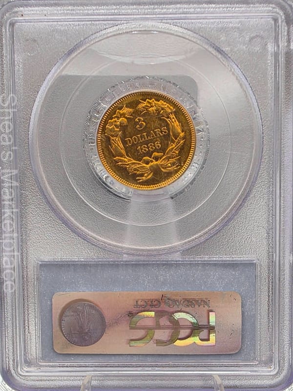 1886 $3 Gold Indian Princess Head Coin PCGS AU58 Three Dollar Gold Piece - Image 2