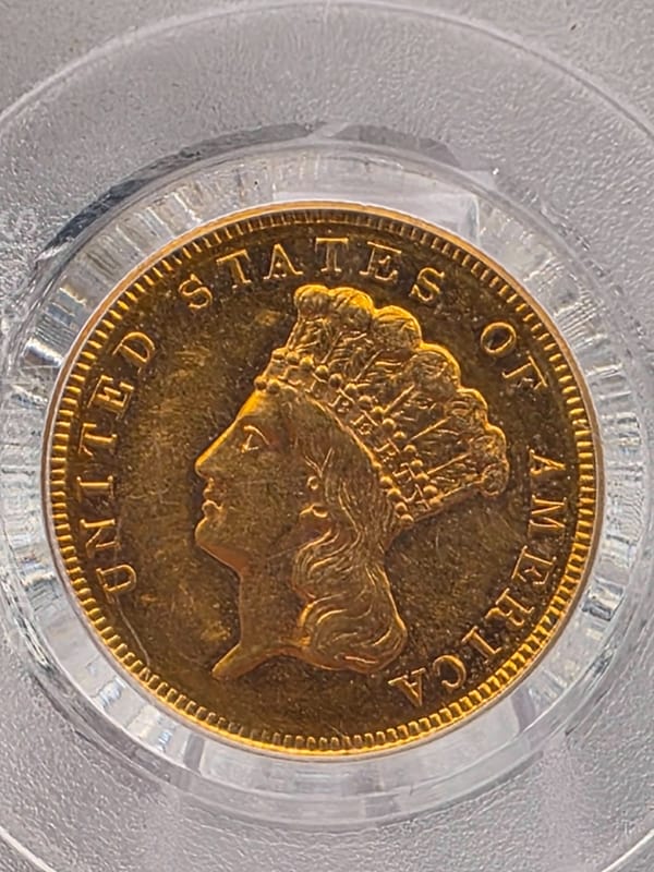 1886 $3 Gold Indian Princess Head Coin PCGS AU58 Three Dollar Gold Piece - Image 4