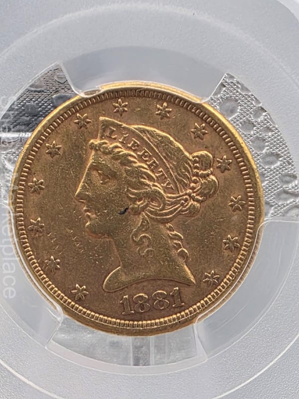 1881‑S $5 Liberty Head Gold Half Eagle PCGS XF45 – Certified US Coin - Image 3