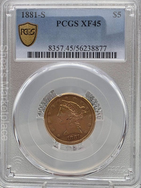 1881‑S $5 Liberty Head Gold Half Eagle PCGS XF45 – Certified US Coin - Image 1