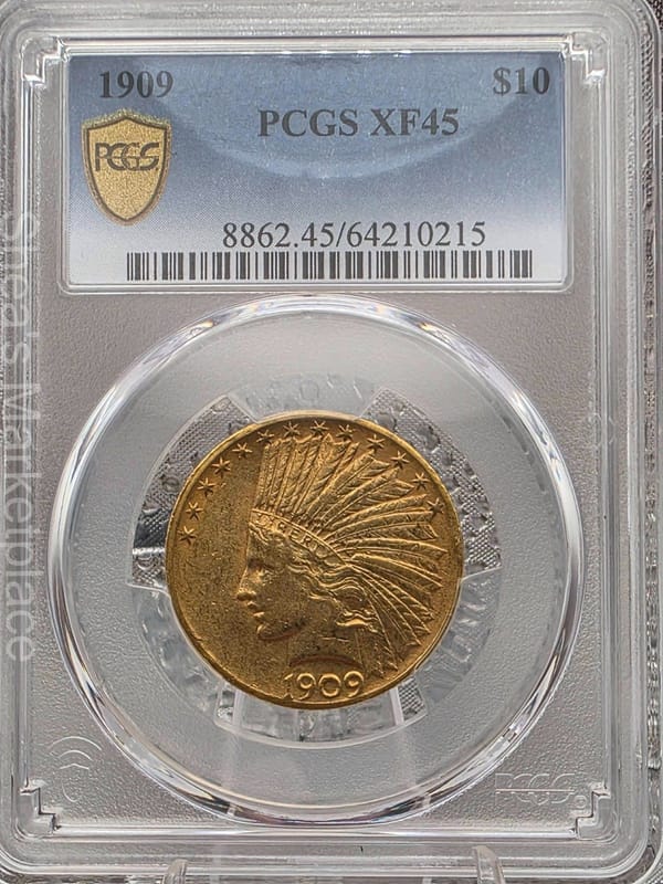 1909 $10 Indian Head Gold Eagle PCGS XF45 – Certified U.S. Gold Coin - Image 1
