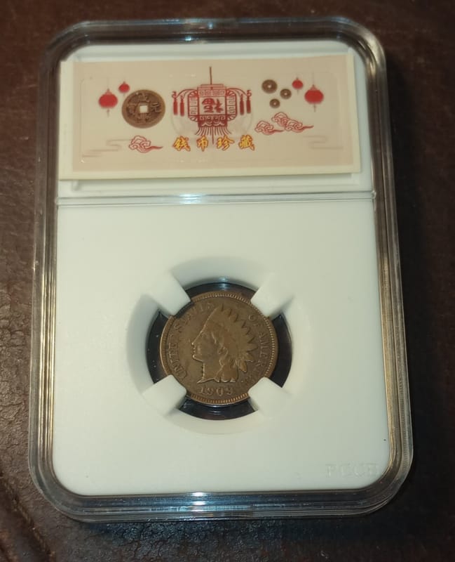 1909 Indian Head Cent Penny NICE VF / XF Sharp   In PCCB Coin Slab  - Image 3