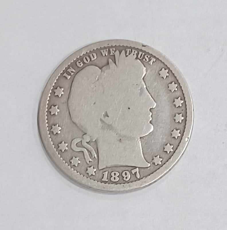 1897-P Barber Quarter 90% Silver Vintage US Coin - Image 1