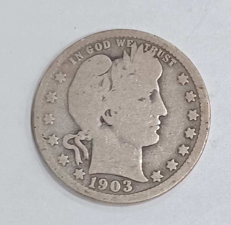 1903-P Barber Quarter 90% Silver Vintage US Coin - Image 4