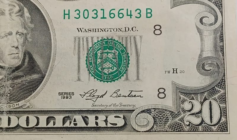 1993 US $20 Twenty Dollar Bill Jackson Currency - Image 5
