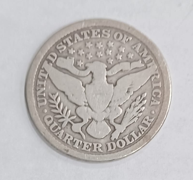 1897-P Barber Quarter 90% Silver Vintage US Coin - Image 3