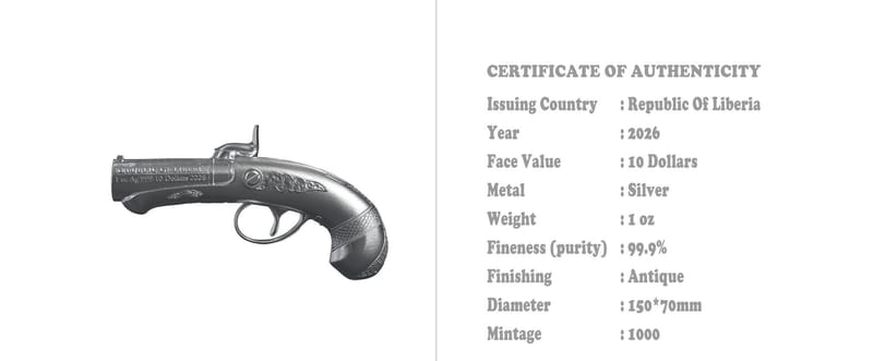 COMING SOON! 2026 Deringer Gun 1 oz Silver Antique - Image 7