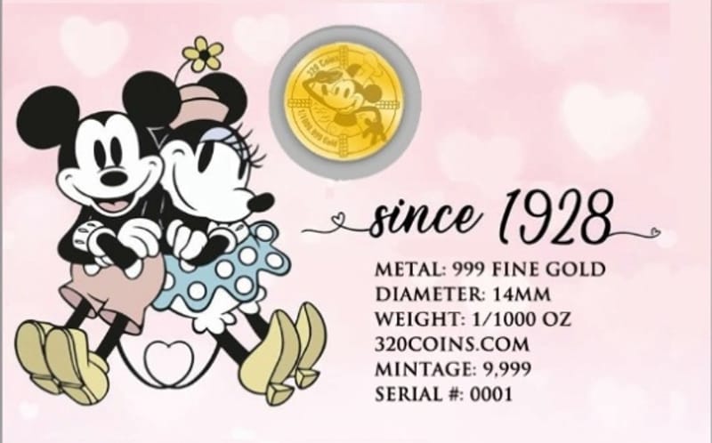 Mickey Steamboat Love 1/1000 oz Gold Round - Image 2