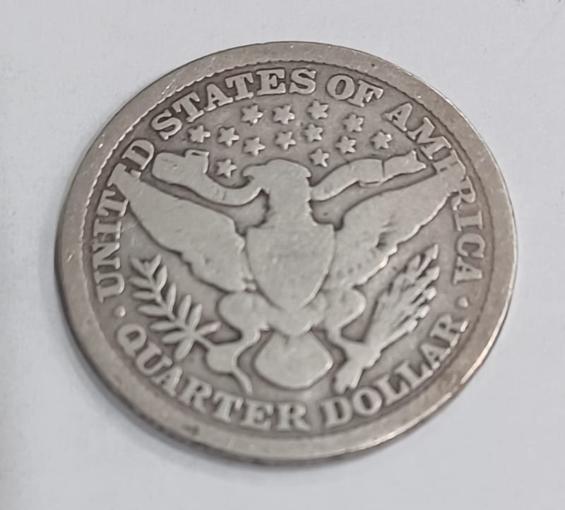 1897-P Barber Quarter 90% Silver Vintage US Coin - Image 2